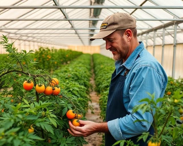 Farmer inside a High Tunnel